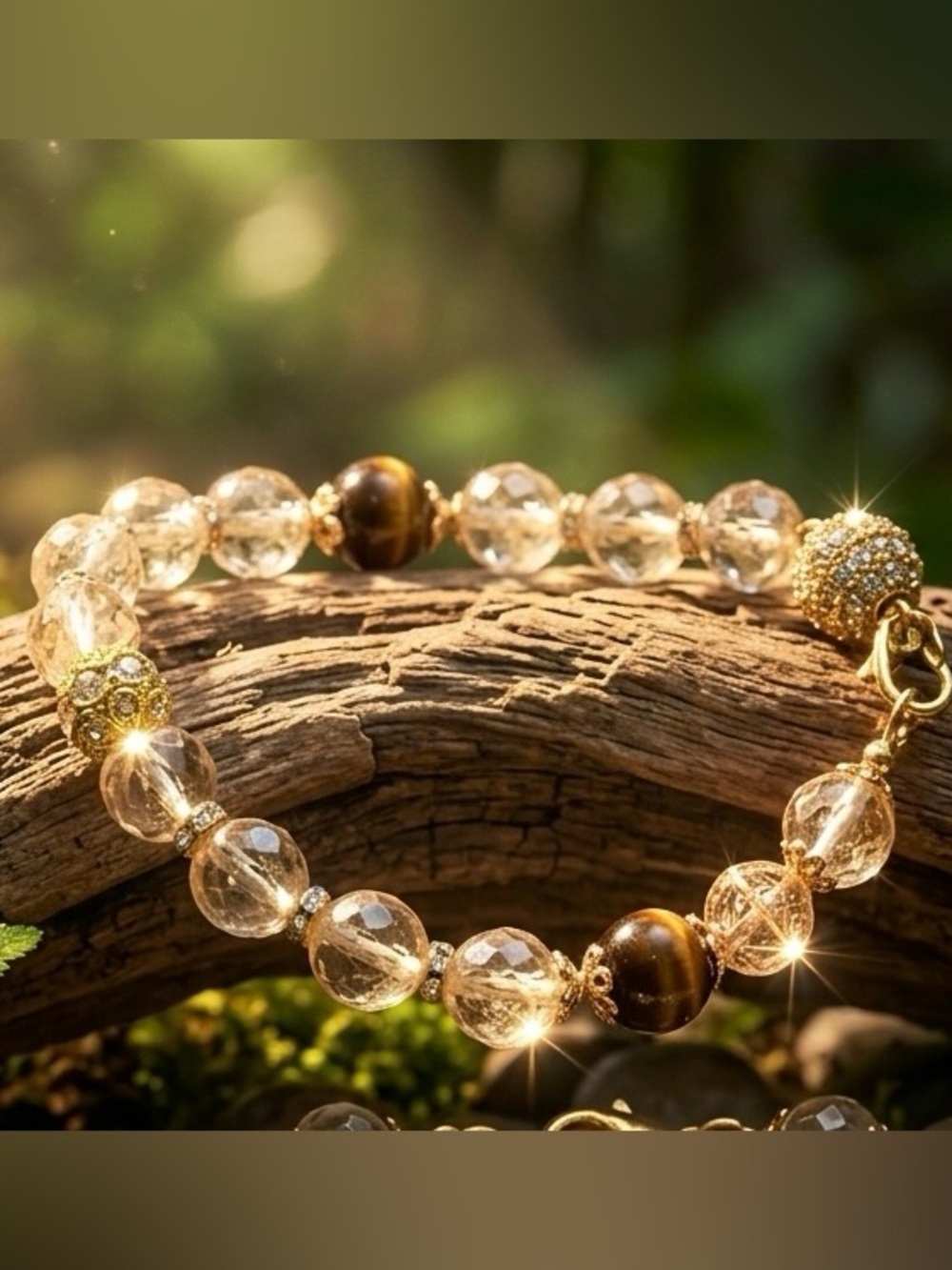 Golden Citrine and Tiger Eye Beaded Bracelet with Heart Charm
